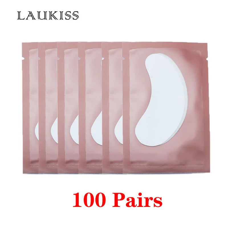 25/50/100 pairs of eye patches, under-lash pads for building hydrogel paper patches, pink lint, free sticker for false eyelashes, LAUKISS