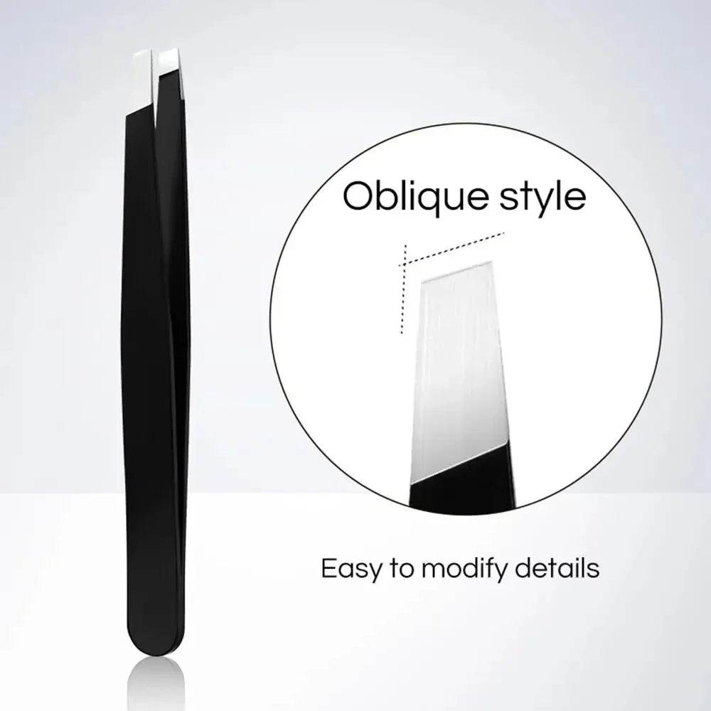 Schwarze Augenbrauenpinzette aus Edelstahl mit schräger und flacher Spitze, Beauty-Tools für die Wimpernpinzette und eingewachsene Haarentfernung