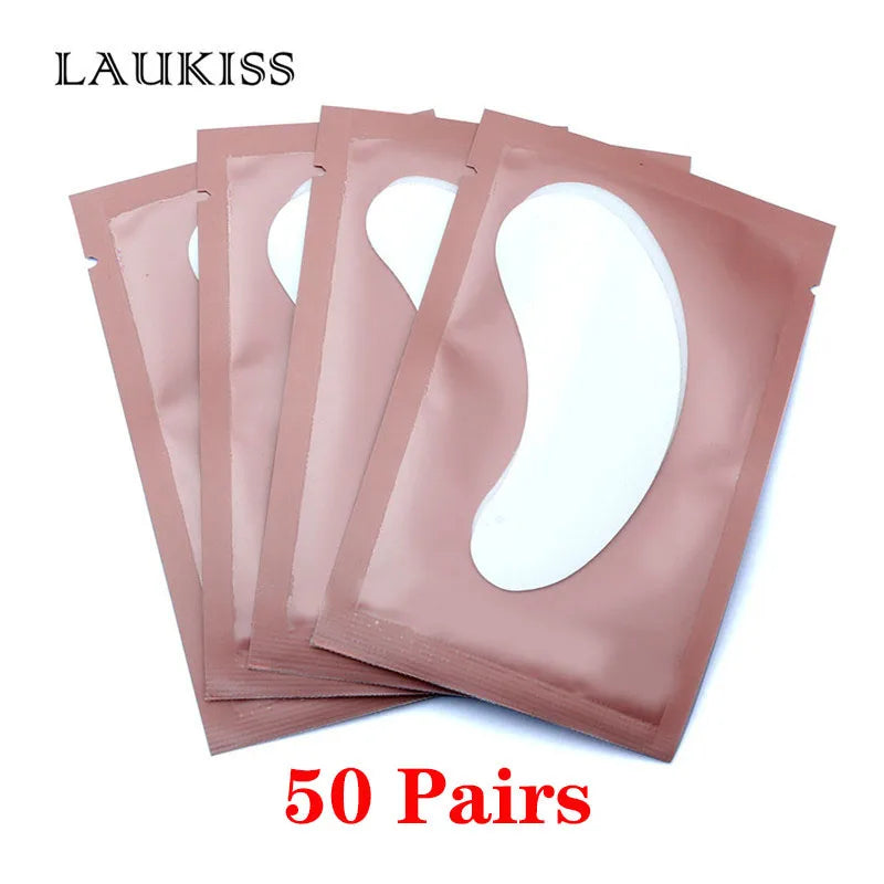 25/50/100 pairs of eye patches, under-lash pads for building hydrogel paper patches, pink lint, free sticker for false eyelashes, LAUKISS