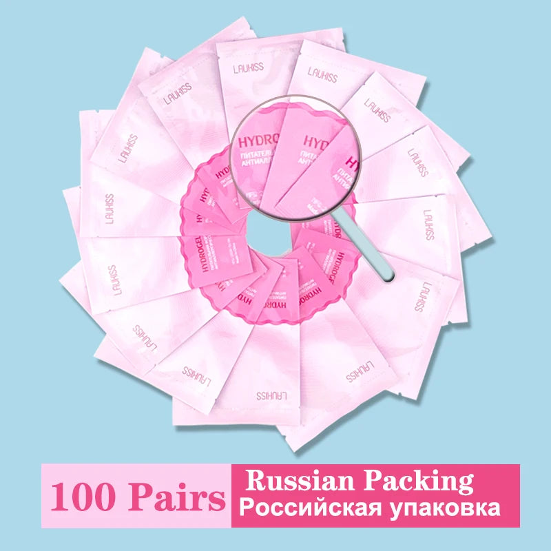 25/50/100 pairs of eye patches, under-lash pads for building hydrogel paper patches, pink lint, free sticker for false eyelashes, LAUKISS