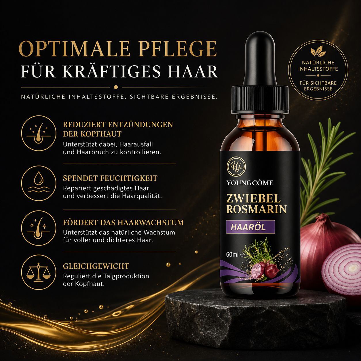 Haarwachstum Öl - Rosmarin & Zwiebel für kräftiges, volles Haar