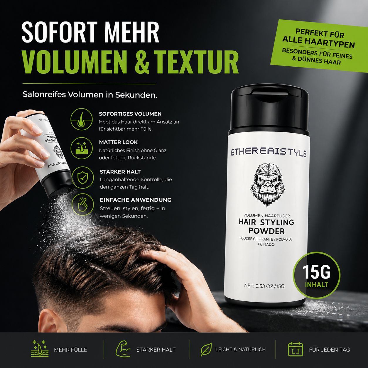 Volumen Haarpuder für Männer - Sofort Mehr Fülle & Starker Halt