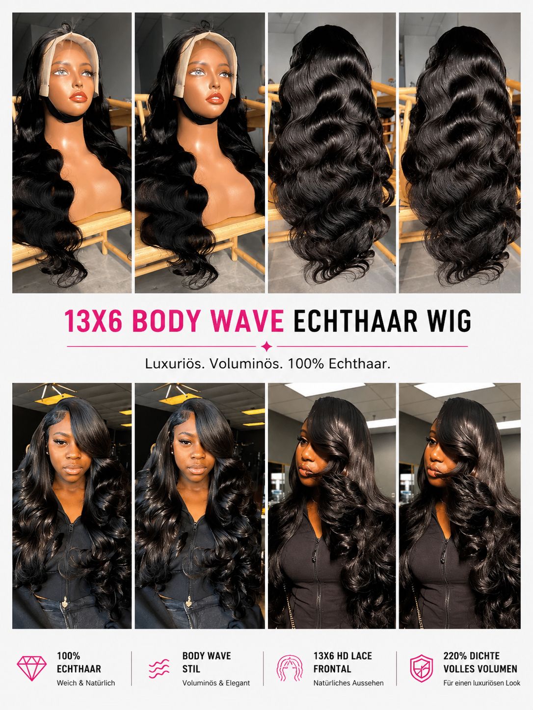 Luxus Body Wave Echthaar Perücke - 13x6 HD Lace Wig