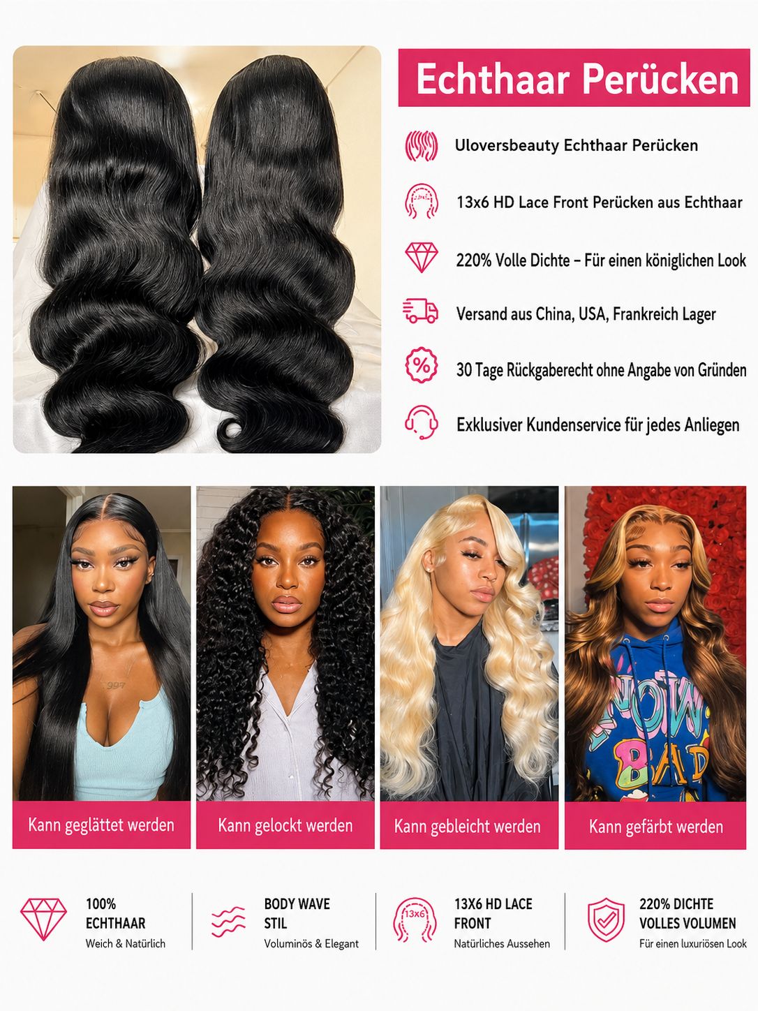 Luxus Body Wave Echthaar Perücke - 13x6 HD Lace Wig