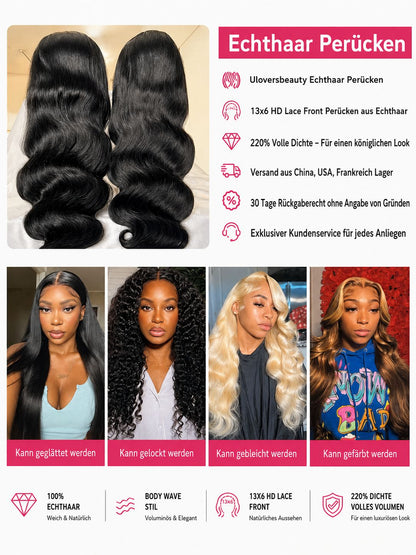 Luxus Body Wave Echthaar Perücke - 13x6 HD Lace Wig